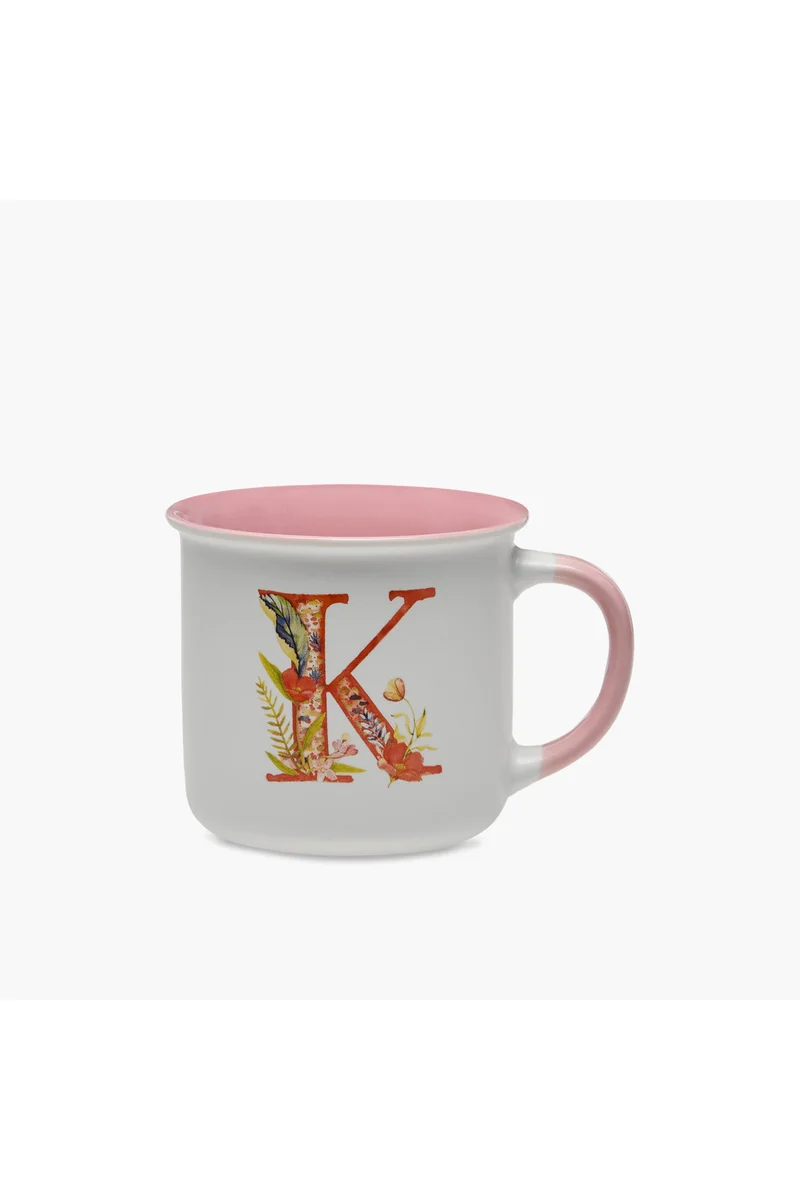 Lifestyle Graphic Print New Bone China Mug with Initial K - 355 ml